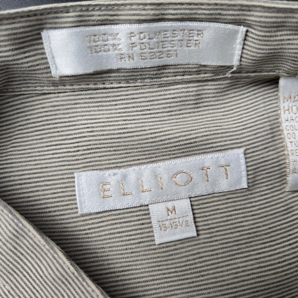 Elliott Mens Banded Collar Micro Stripe Long Sleeve Shirt Beige Tan Size M - Picture 2 of 7